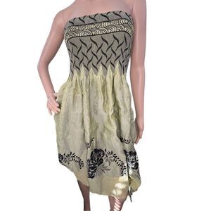 Lapis Anthropologie Green and Black Floral Pattern Sleeveless Mini Dress